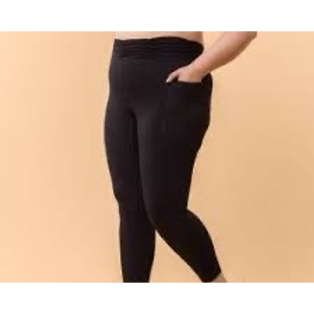 Blogilates Ruched Waist Leggings Black High Waisted Side Pockets Size L